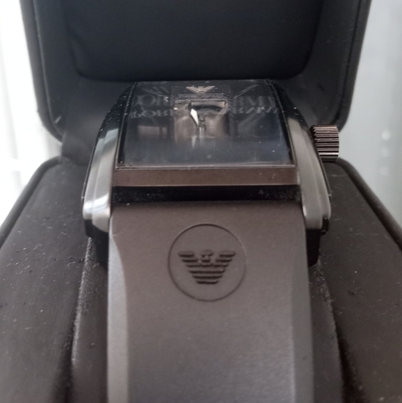 Emporio Armani Meccanico Black Rectangular Dial Silicone Strap Automatic Watch - Picture 11 of 15